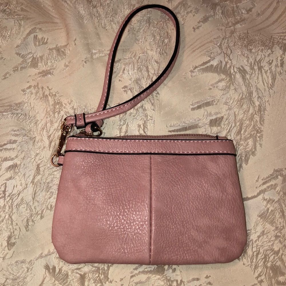 Black Rivet Pink Gold Tone Small Zip Up Wristlet Wallet
